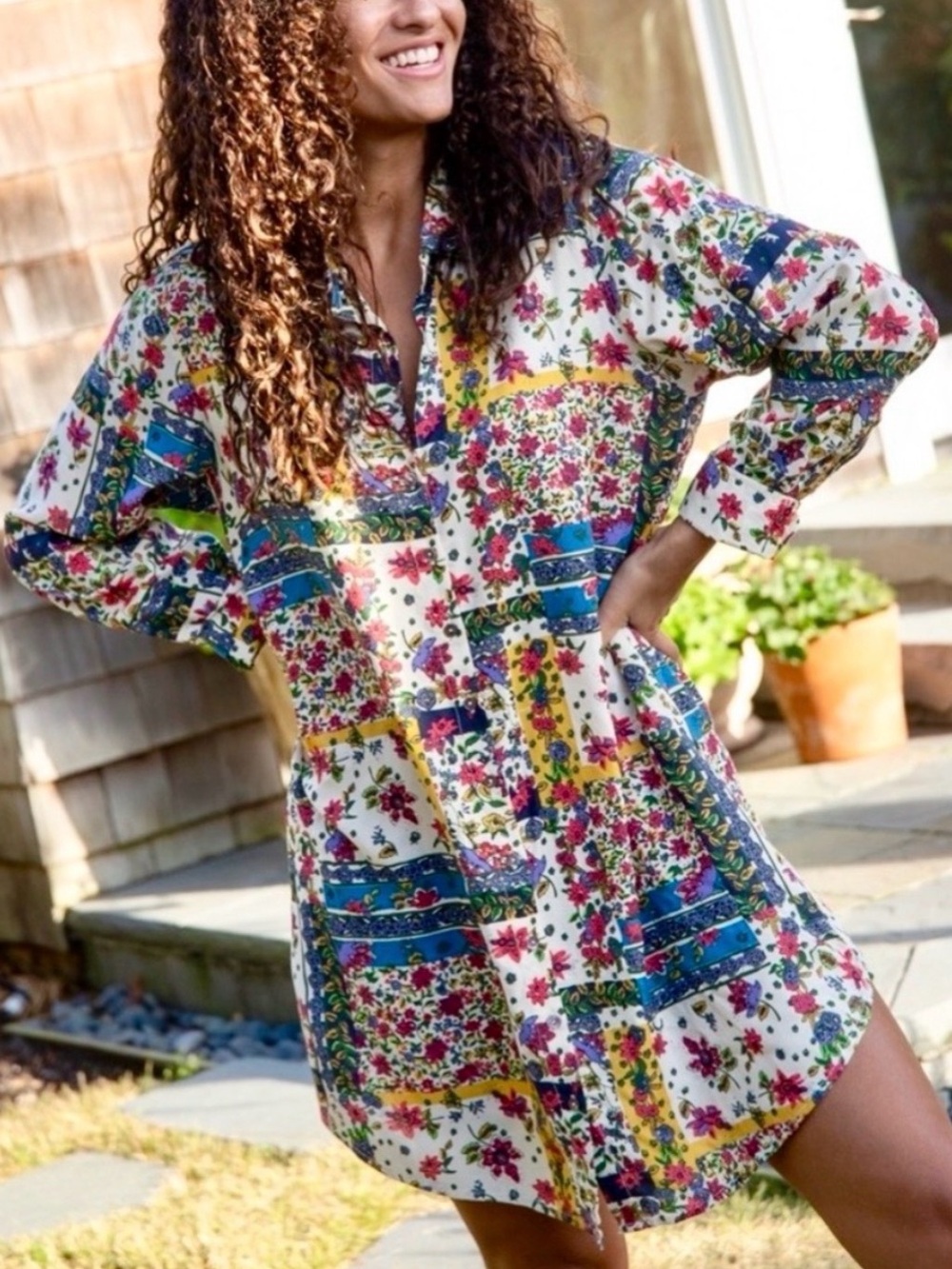 Natural Life Georgia patchwork print floral Shirt Dress Size S